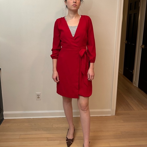 J Crew Classic Red wrap v neck mini dress size 0 - Picture 1 of 7
